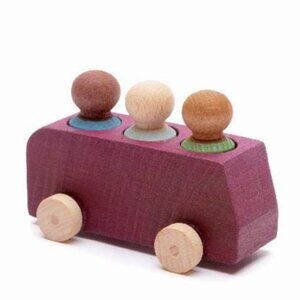 NWT Lubulona Wooden Toy Bus & 3 Peg People - Plum